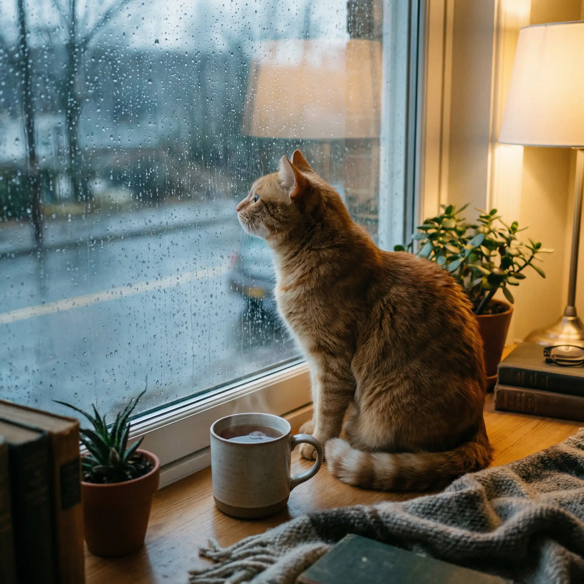 猫咪望着窗外的雨 - 蔷薇花园官网